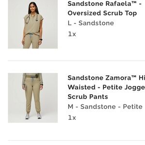 Figs Rafaela scrub top and high waisted zamora joggers in sandstone set.
